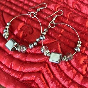 Silver Beaded Hoop Earrings with Metal and Crystal Beads